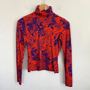 The Kit Turtleneck Orange Complication Top Women Size XS Long Sleeve